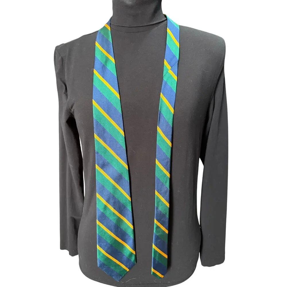 Pair Vintage GAP 100% Silk Made in USA prep school striped ties Navy Blue Green